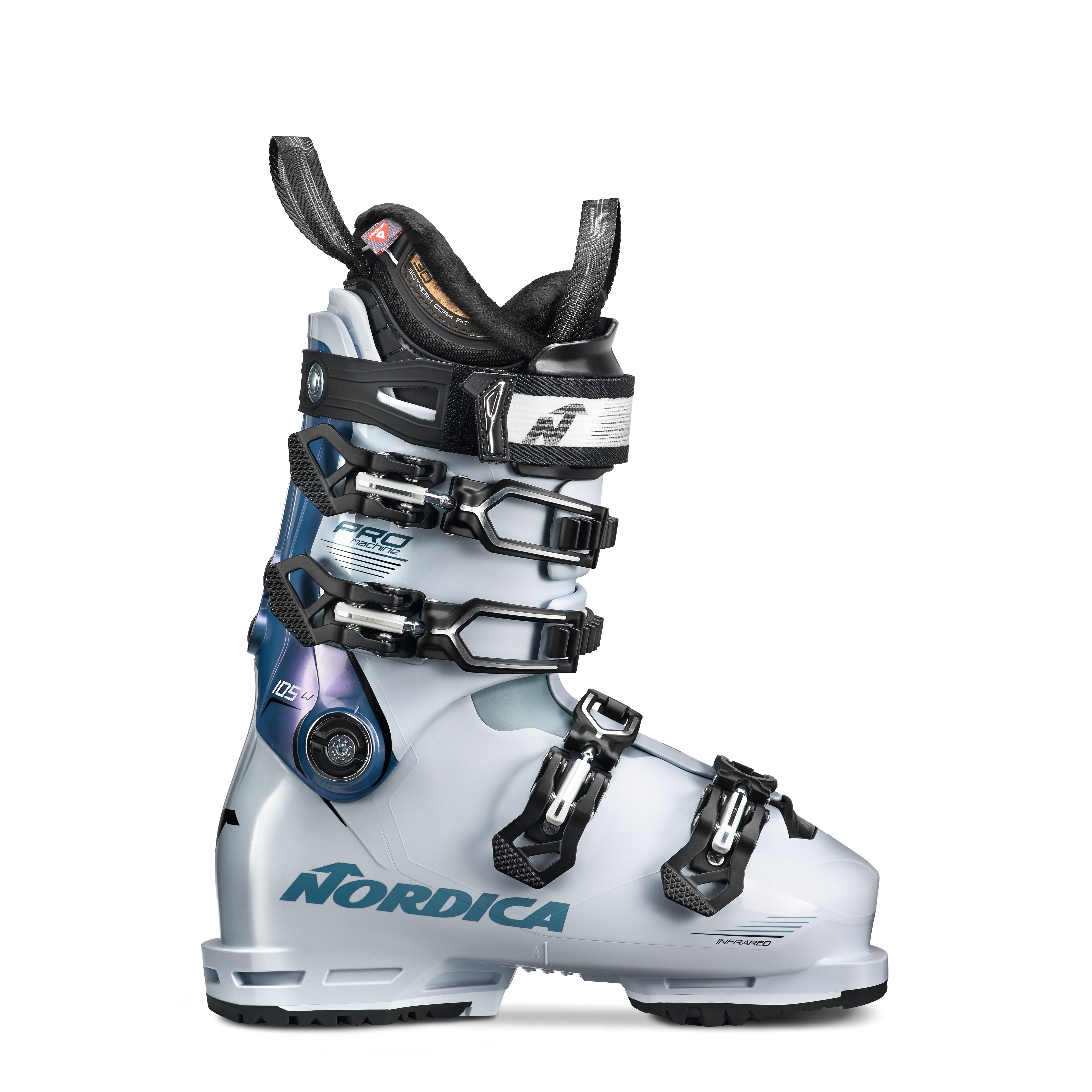 Energetic and reactive, the Promachine 105 employs an anatomical light-weight, low-volume 98mm last shell which closely mimics the foot shape for a comfortable and precise fit.